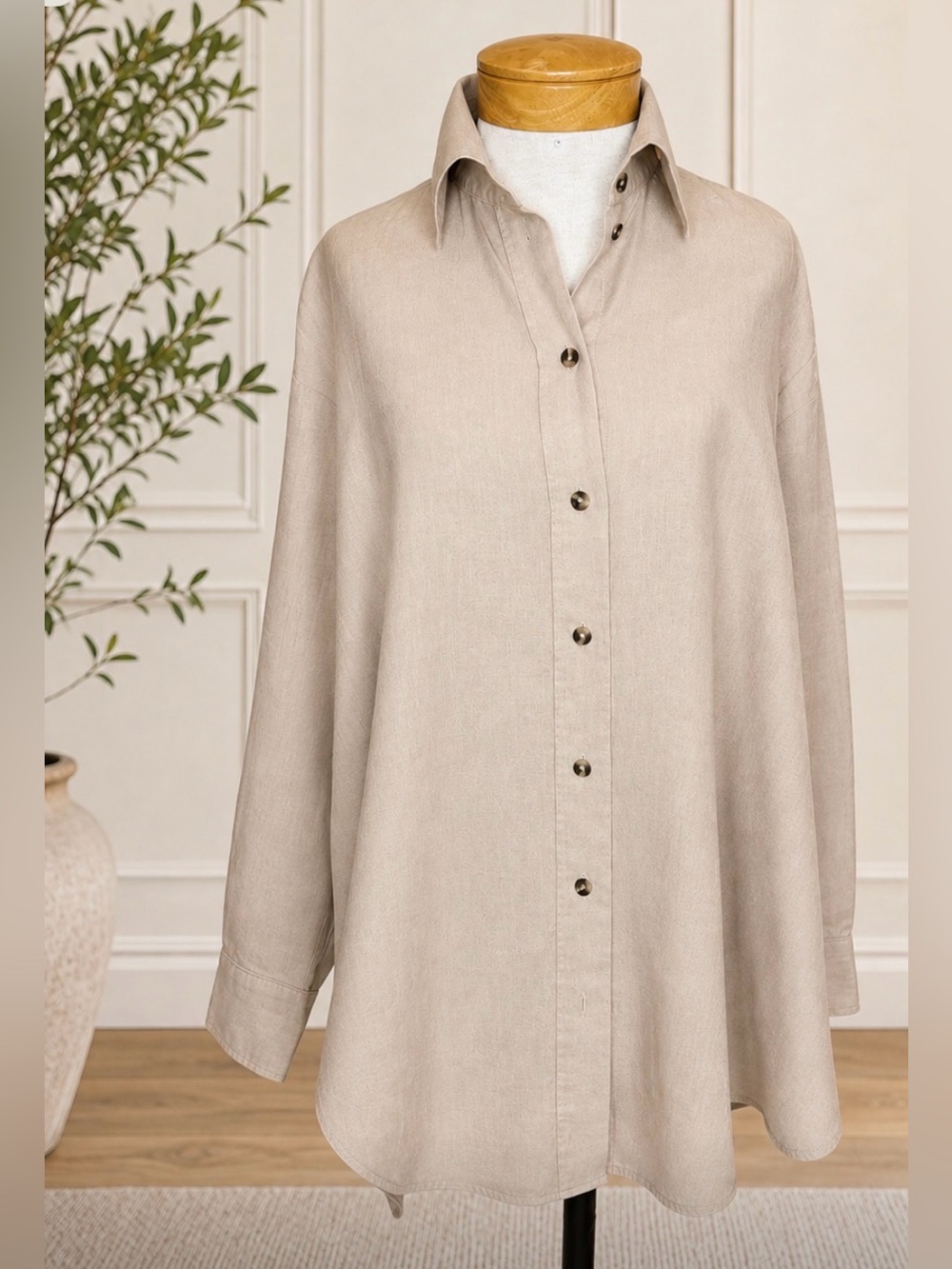 COS Linen Oversized Button-Down Blouse – Size 8